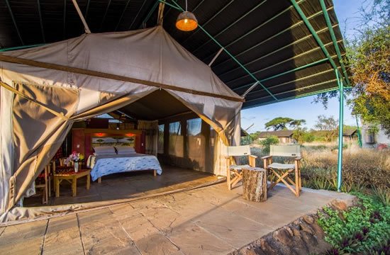 one of the luxury tents at the Sentrim Amboseli Lodge